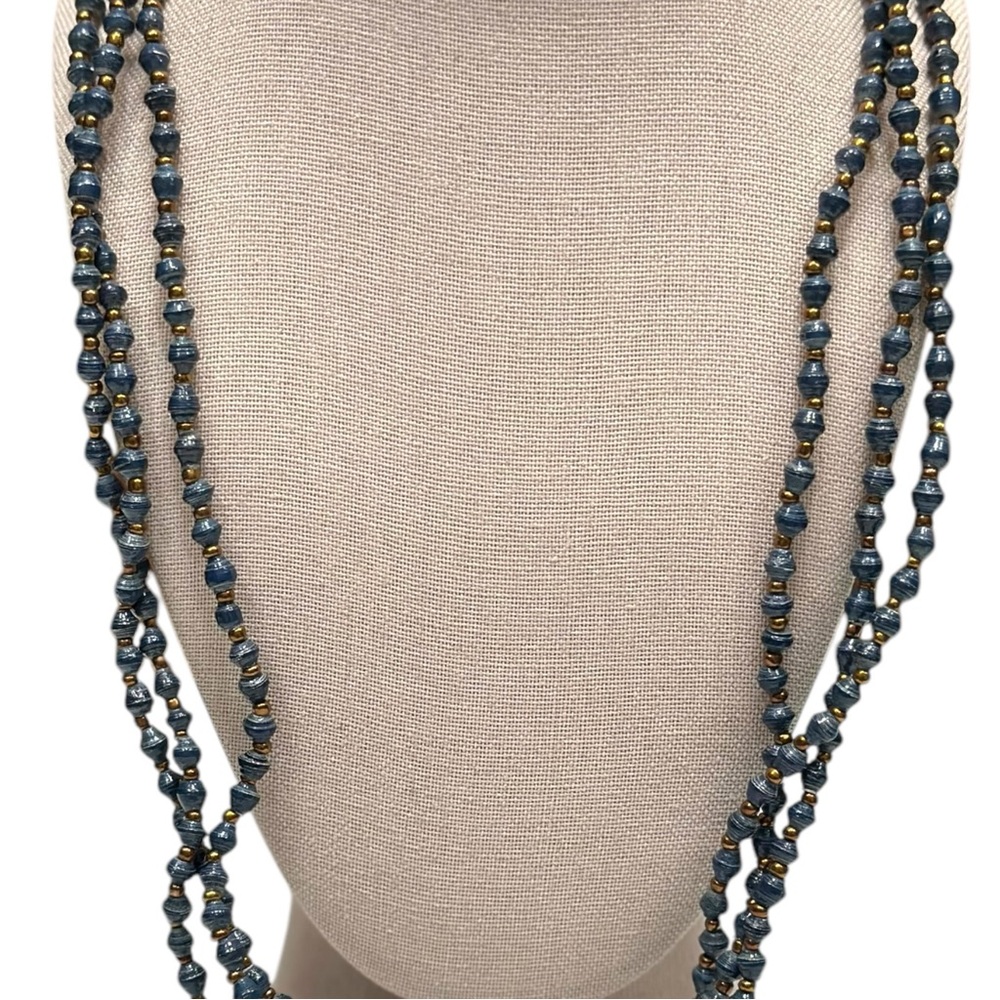 Blue Beaded Triple-Strand Long Necklace - Picture 2 of 9